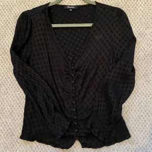 Madewell black silk spot dot button down blouse